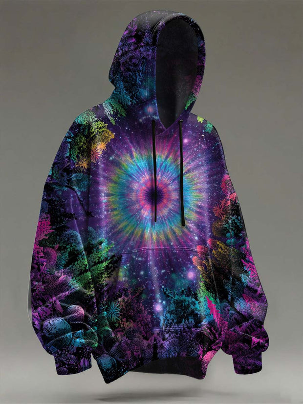 Abstract psychedelic rendered sky print casual hooded sweatshirt
