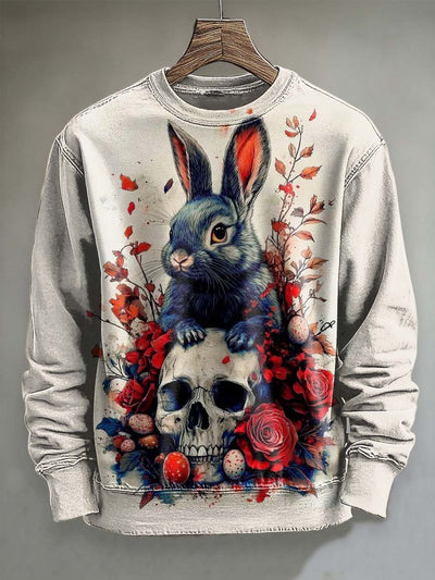 Halloween Skeleton Bunny Floral Print Casual Sweatshirt