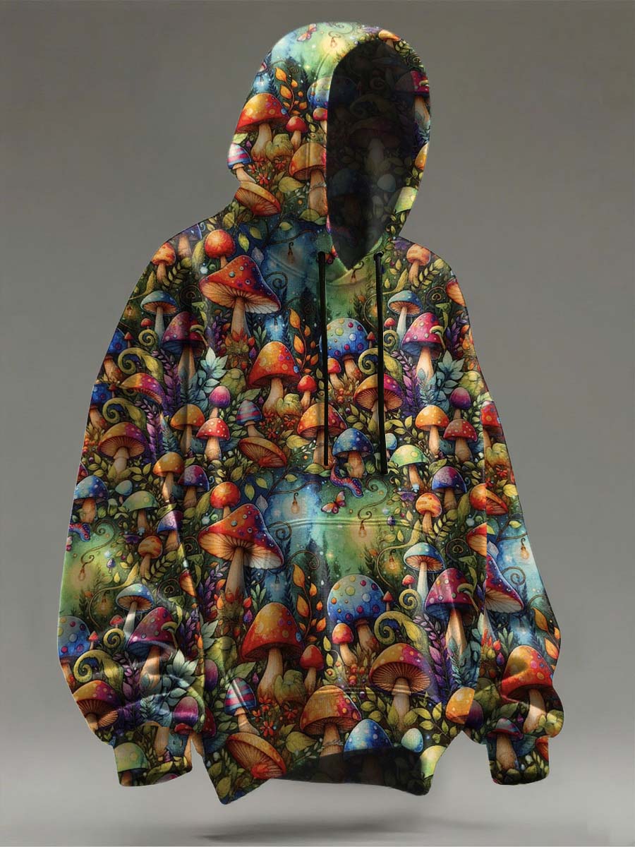 Colorful Mushroom Psychedelic Print Casual Hooded Sweatshirt