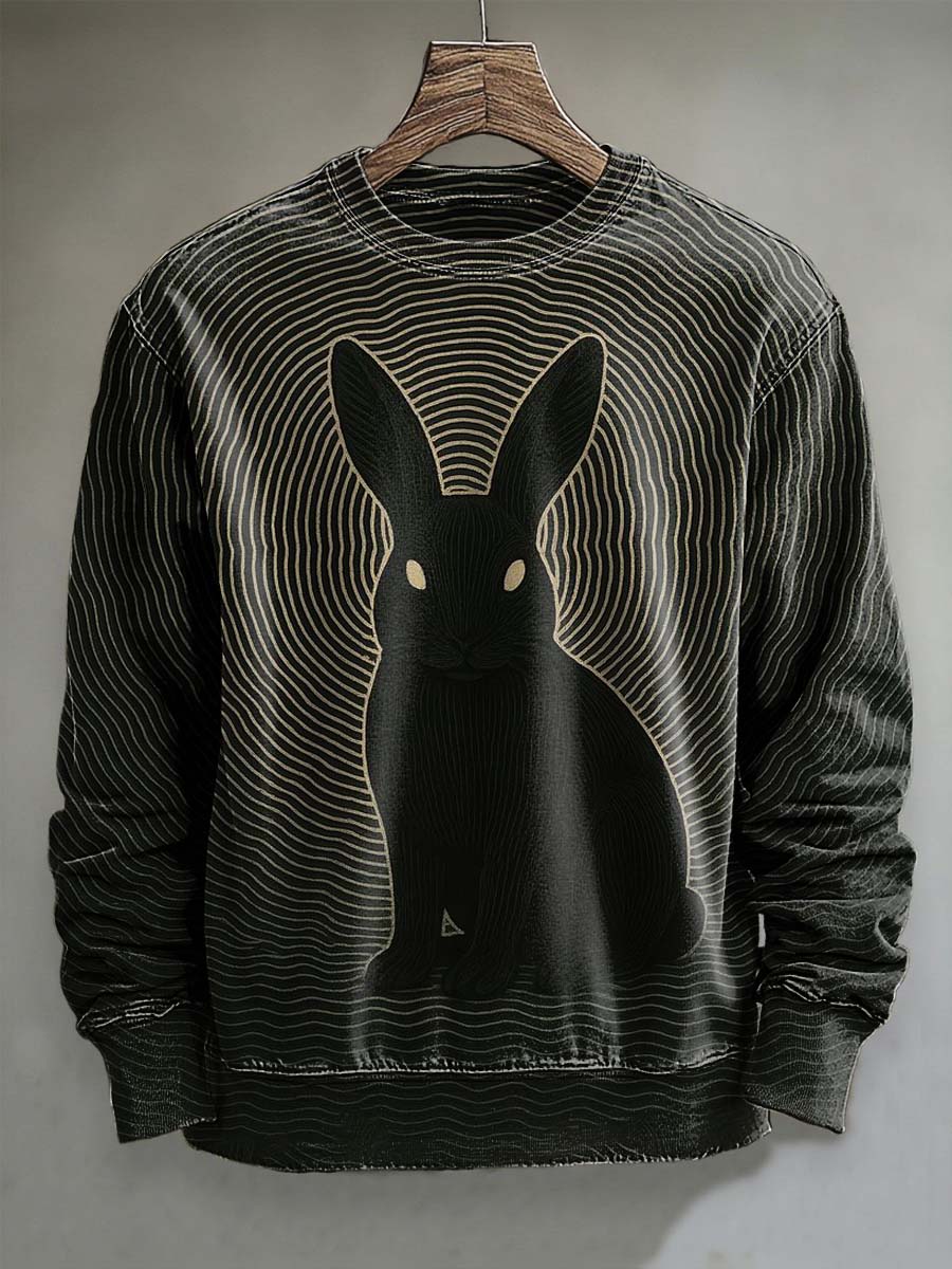 Dark Bunny Print Casual Sweatshirt