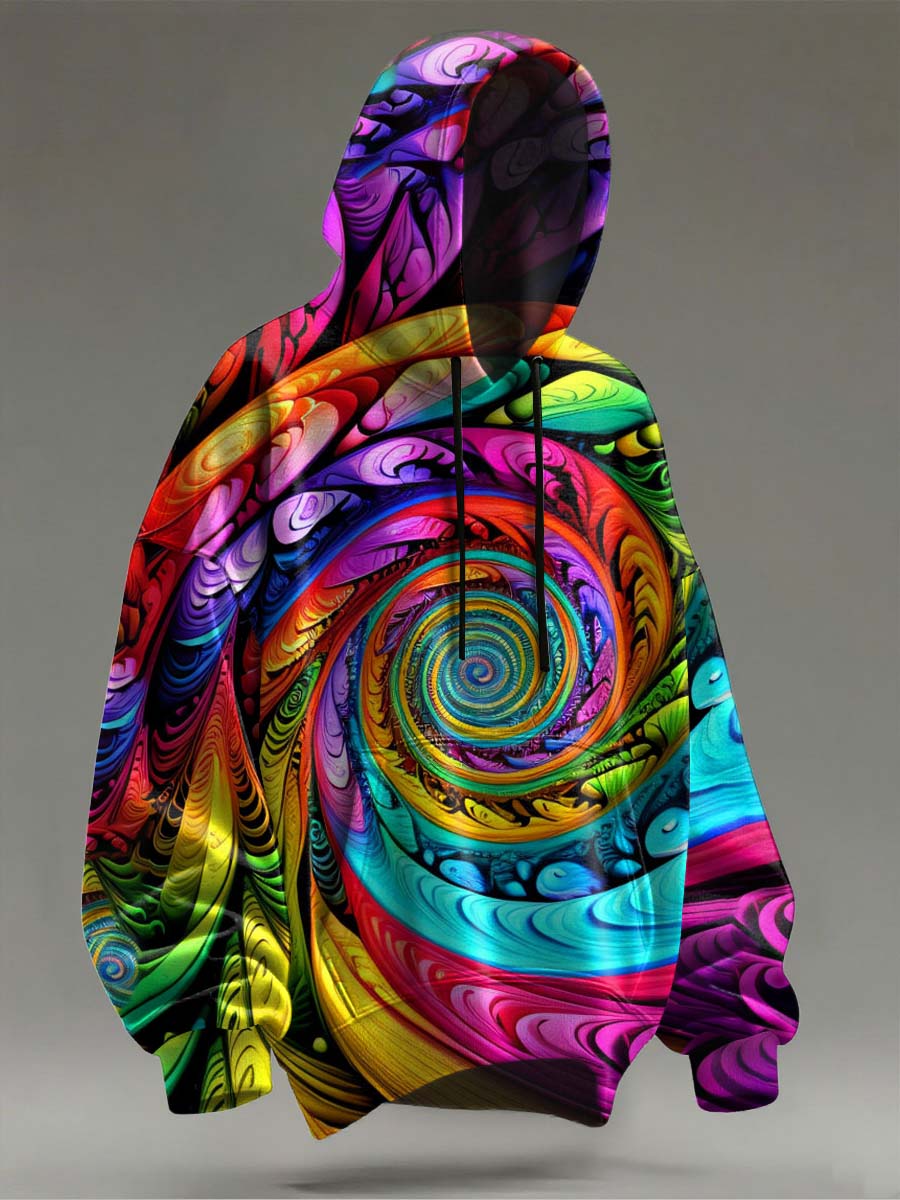 Abstract Color Splash Swirl Print Casual Hooded Sweatshirt