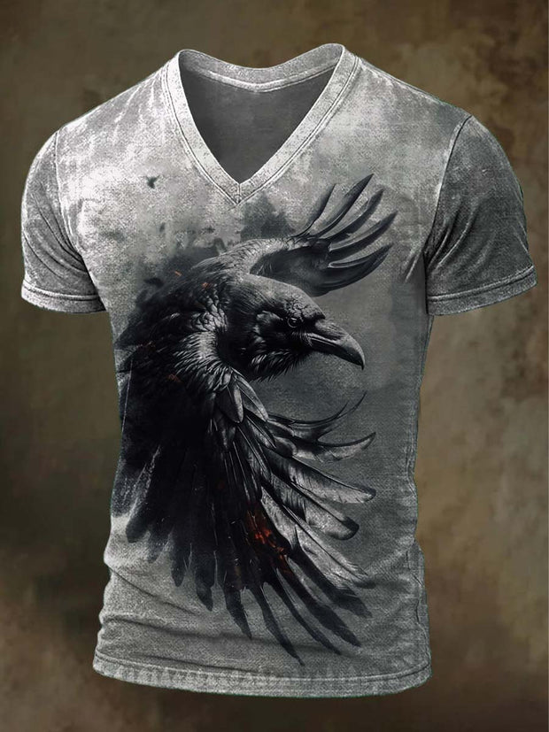 Dark Crow Print Casual Short Sleeve T-Shirt