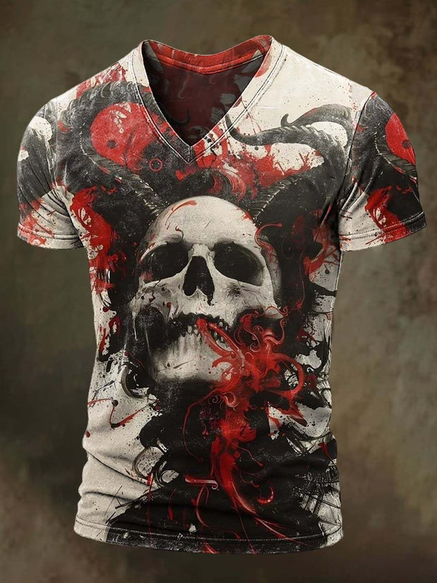 Halloween Skull Print Casual Short Sleeve T-Shirt