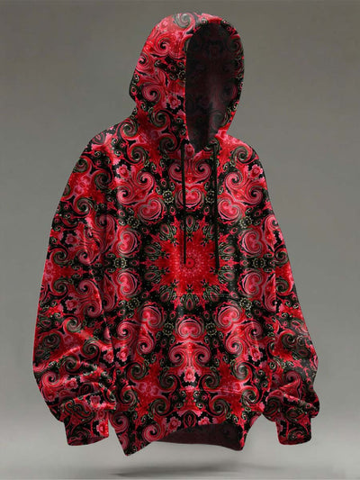 Abstract Floral Swirl Print Casual Hooded Sweatshirt