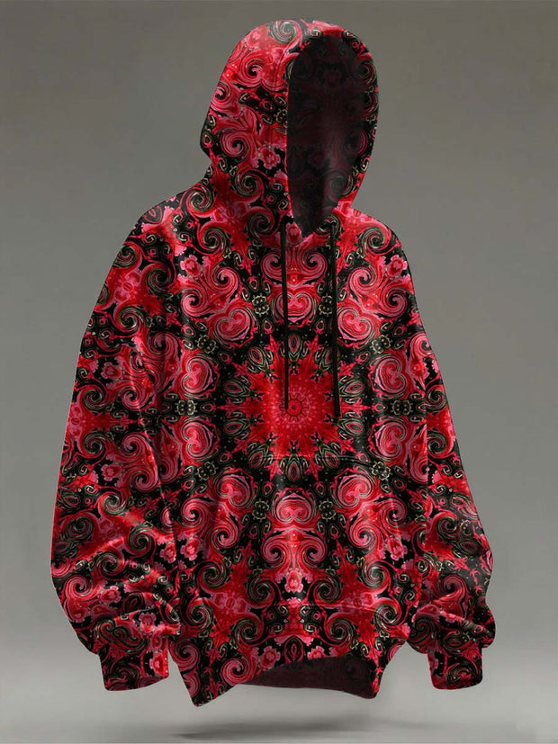 Abstract Floral Swirl Print Casual Hooded Sweatshirt