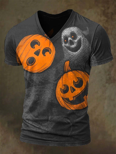 Halloween Pumpkin Ghost Print Casual Short Sleeve T-Shirt