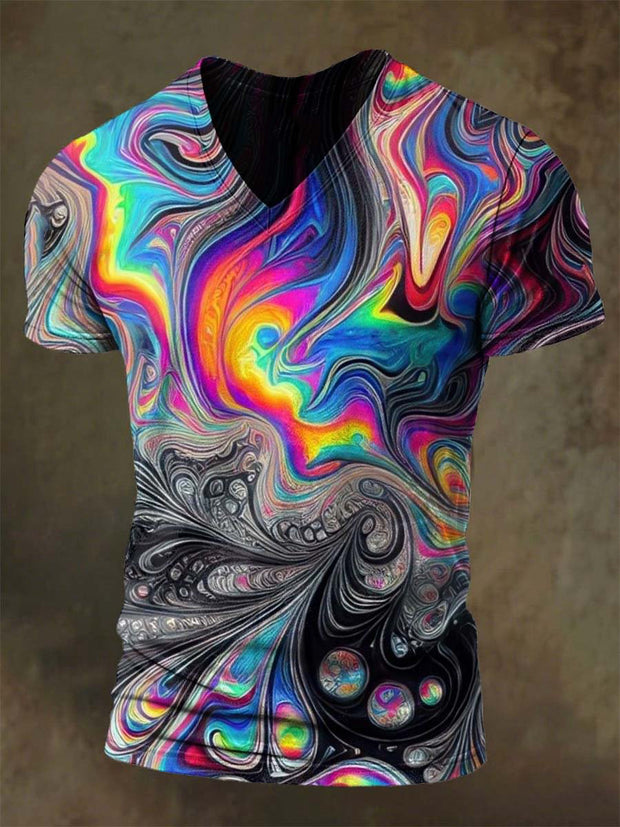 Abstract Colorful Marble Print Casual Short Sleeve T-Shirt