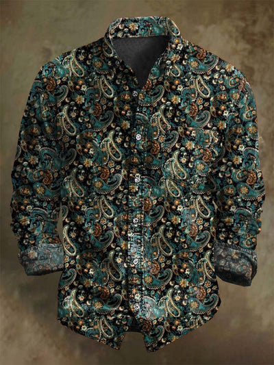 Vintage Paisley Print Casual Long Sleeve Shirt