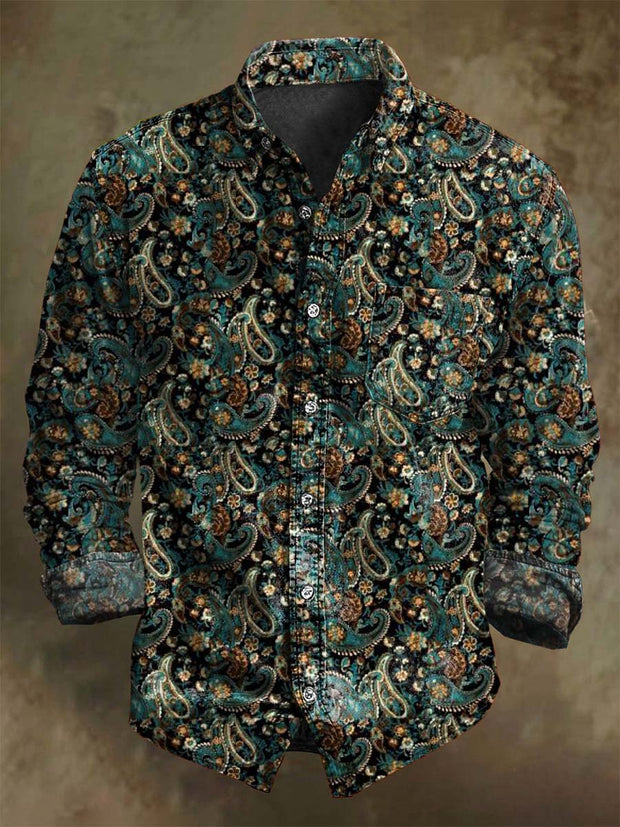 Vintage Paisley Print Casual Long Sleeve Shirt