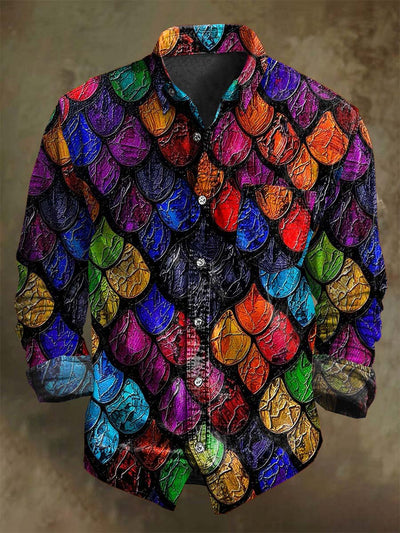 Abstract Colorful Oil Painting Print Casual Long Sleeve Shirt