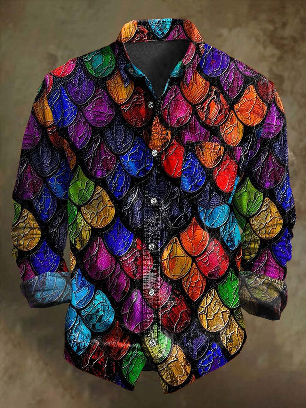 Abstract Colorful Oil Painting Print Casual Long Sleeve Shirt