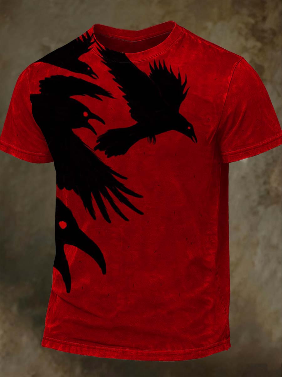 Dark Crow Print Casual Short Sleeve T-Shirt