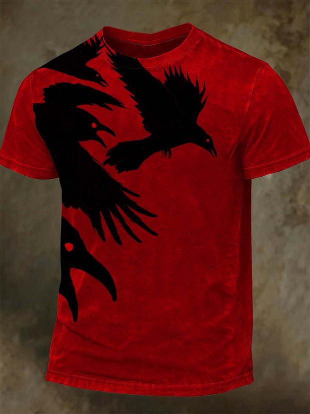 Dark Crow Print Casual Short Sleeve T-Shirt