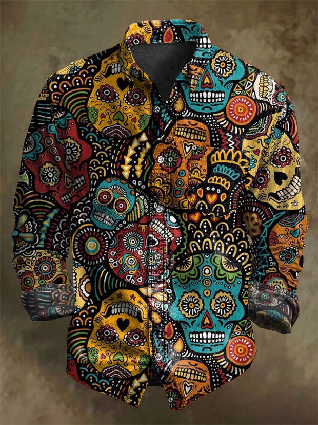Abstract Skull Print Casual Long Sleeve Shirt