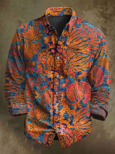 Vintage Floral Print Casual Long Sleeve Shirt