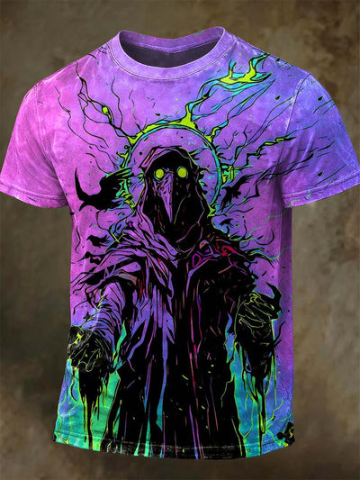 Abstract Raven Plague Doctor Print Casual Short Sleeve T-Shirt