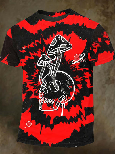 Dark Skull Mushroom Print Casual Short Sleeve T-Shirt