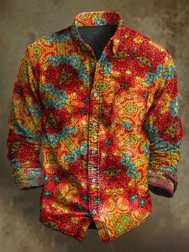 Vintage Dazzle Floral Print Casual Long Sleeve Shirt
