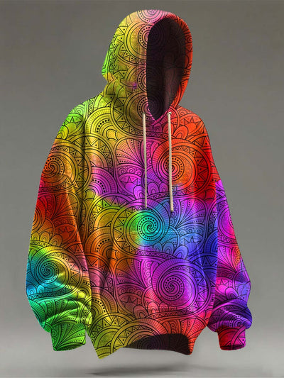 Color Gradient Art Paisley Print Casual Hooded Sweatshirt