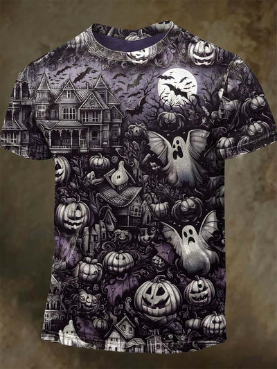 Halloween Spooky Pumpkin Print Casual Short Sleeve T-Shirt