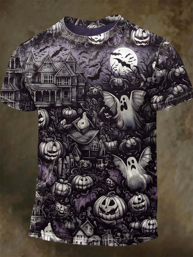 Halloween Spooky Pumpkin Print Casual Short Sleeve T-Shirt