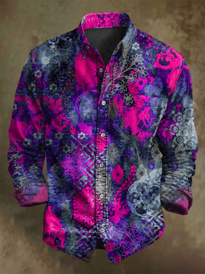 Vintage Floral Print Casual Long Sleeve Shirt