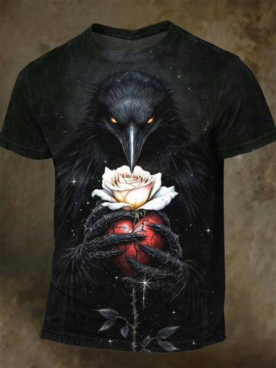 Dark Raven Print Casual Short Sleeve T-Shirt