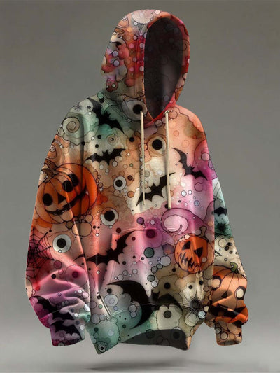 Halloween Pumpkin Bat Print Casual Hooded Sweatshirt