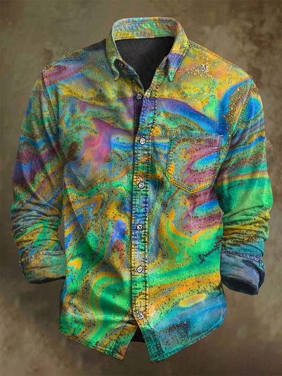 Abstract Liquid Fluorescent Marble Print Casual Long Sleeve Shirt