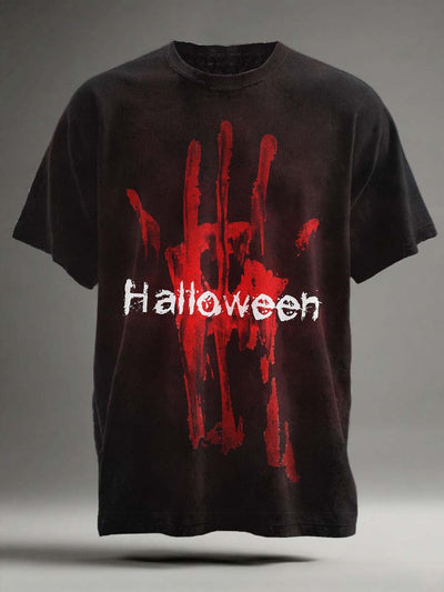 Halloween Handprint Printed Casual Short Sleeve T-Shirt