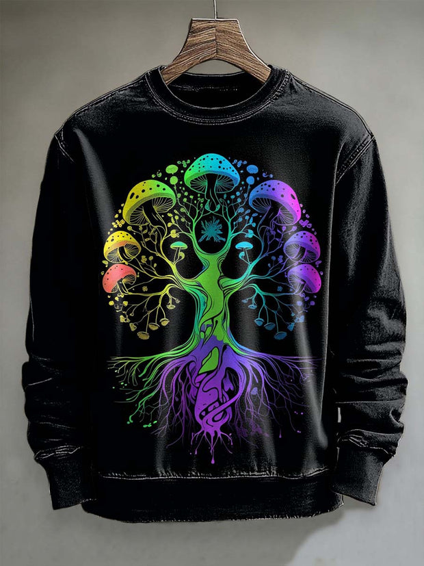 Psychedelic Mushroom Tree Print Casual Long Sleeve Sweatshirt