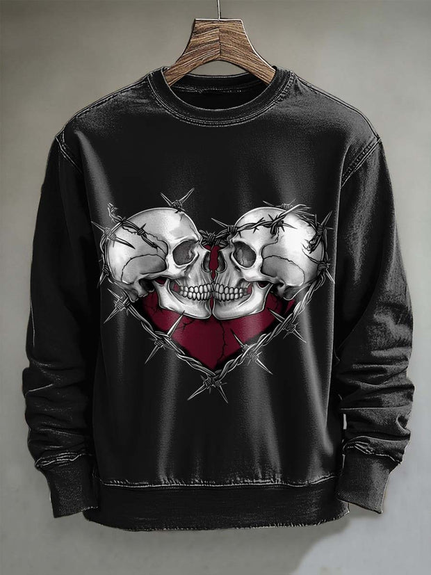 Halloween Heart Skull Print Casual Long Sleeve Sweatshirt