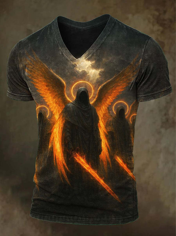 Abstract Art Angel Print Casual Short Sleeve T-Shirt