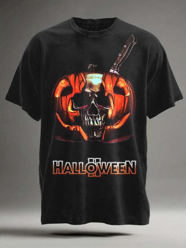 Halloween Pumpkin Print Casual Short Sleeve T-Shirt