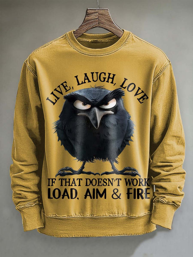 Abstract Raven Print Casual Long Sleeve Sweatshirt