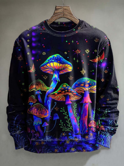 Abstract Fluorescent Psychedelic Mushroom Print Casual Long Sleeve Sweatshirt