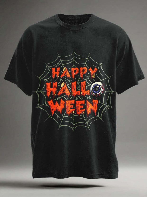 Halloween Spider Web Print Casual Short Sleeve T-Shirt