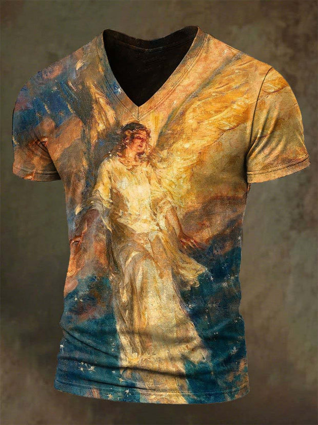 Abstract Art Angel Print Casual Short Sleeve T-Shirt