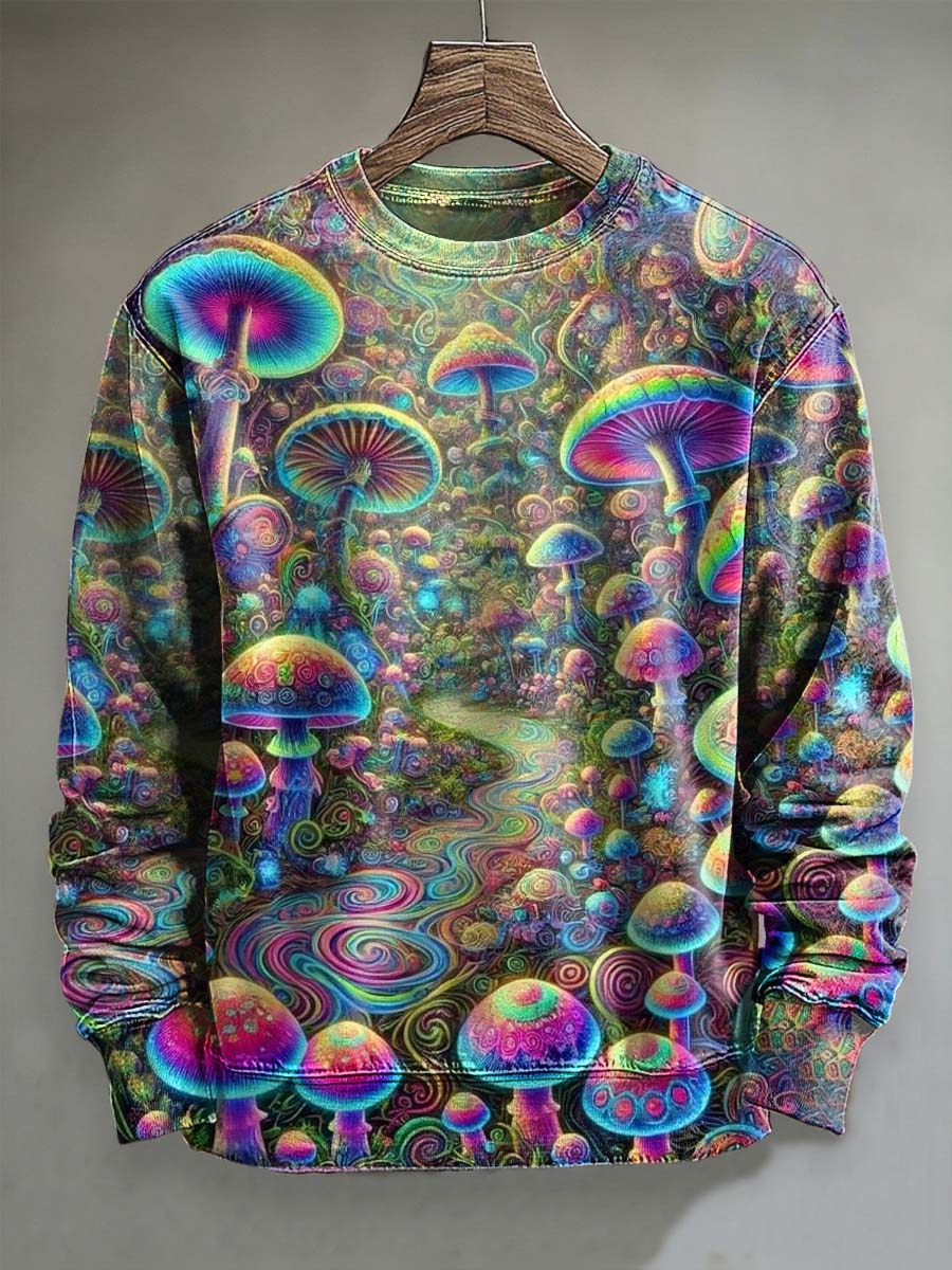 Abstract Psychedelic Mushroom Print Casual Long Sleeve Sweatshirt