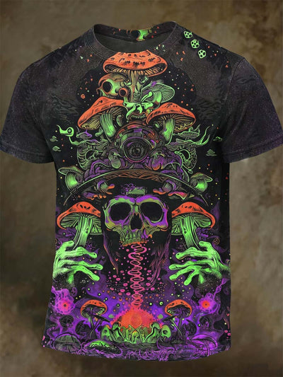 Abstract Mushroom Skull Print Casual Short Sleeve T-Shirt