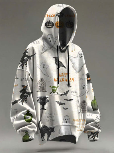 Halloween Witch Ghost Print Casual Hooded Sweatshirt