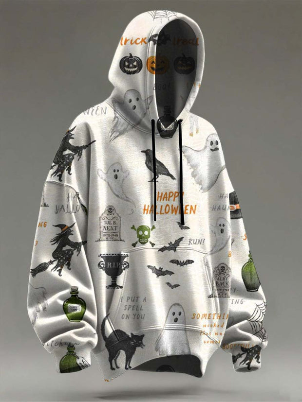 Halloween Witch Ghost Print Casual Hooded Sweatshirt
