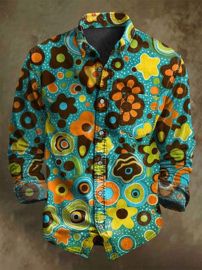 Vintage Abstract Floral Print Casual Long Sleeve Shirt