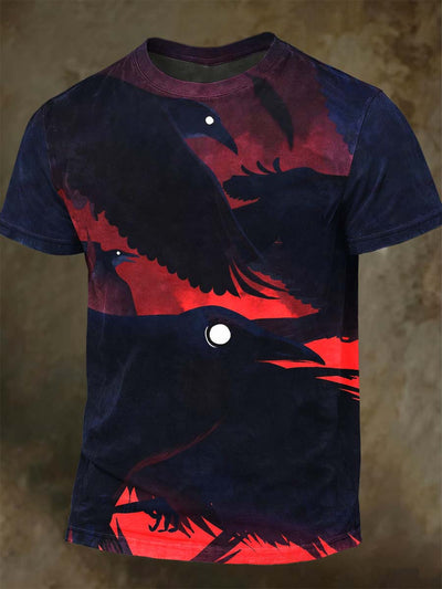 Halloween Blackbird Print Casual Short Sleeve T-Shirt
