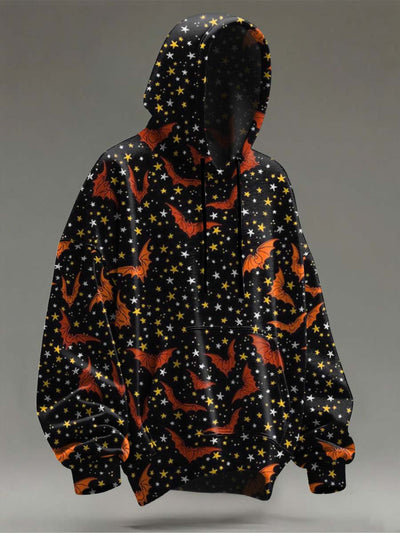 Halloween Bat Star Print Casual Hooded Sweatshirt