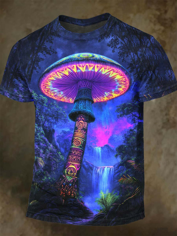 Abstract Mushroom Waterfall Print Casual Short Sleeve T-Shirt