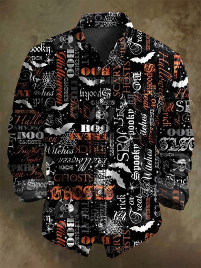 Halloween Spirit Horror Text Print Casual Long Sleeve Shirt