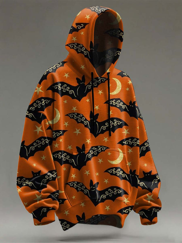 Halloween Bat Moon Print Casual Hooded Sweatshirt
