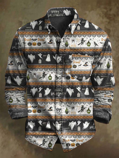 Halloween Striped Spooky Witch Print Casual Long Sleeve Shirt