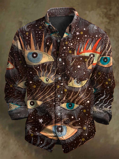 Vintage Abstract Eye Print Casual Long Sleeve Shirt